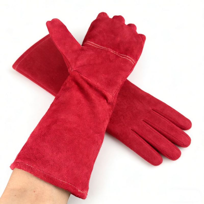 Premium Red Cow Split Leather Welding Gauntlets, Extended Sleeve Heat & Spark Resistant Industrial Safety Gloves