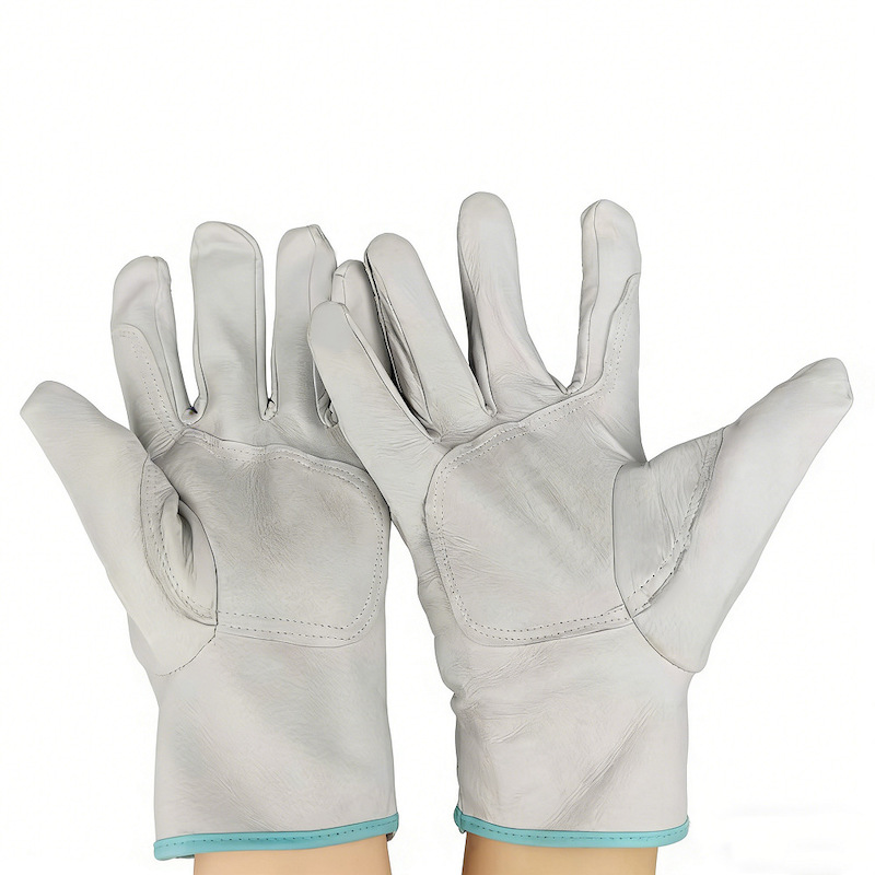 White pigskin leather safety gloves, full grain pigskin construction for general work and handling