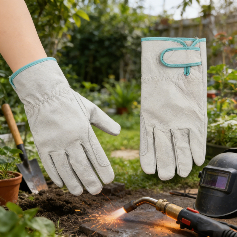 Premium genuine pig skin safety work gloves, wear-resistant full grain pigskin gloves with stitched palm reinforcement