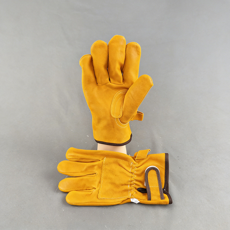 1. Premium Yellow Cow Split Leather Utility Gloves, Stitched Palm Reinforcement, Adjustable Strap Cuff, Heavy Duty Leather Working Gloves