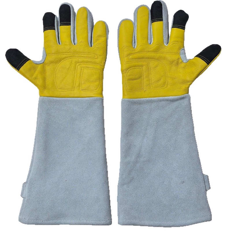 Reinforced fingertips thorn resistant leather garden gloves, anti-cut palm design