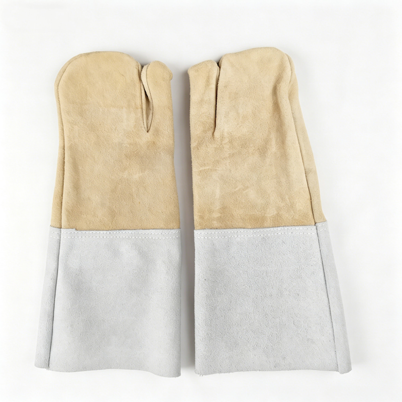 Split cowhide long cuff welding mitten, heat resistant leather welder mitt for heavy industrial welding protection Split cowhide long cuff welding mitten, heat resistant leather welder mitt for heavy industrial welding protection