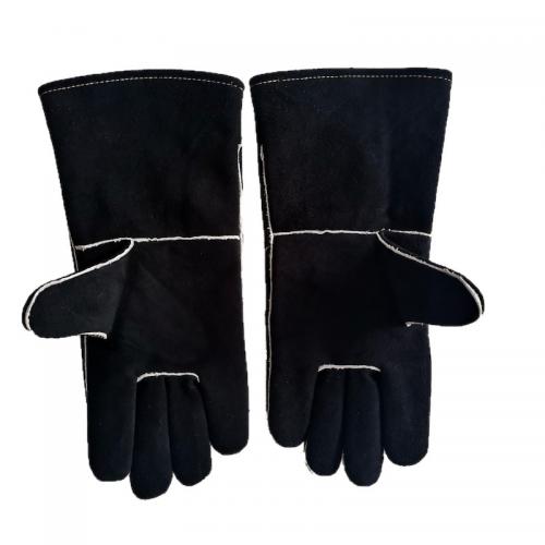Black Split Cowhide Heat Resistant Welding Gloves Long Cuff Fire Resistant Mig Welder Safety Work Gloves