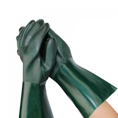 Heavy Duty Industrial Acid Oil Chemical Resistant Dark Green PVC Safety Work Gloves
