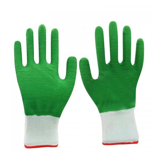 Anti-Slip Wave Pattern Green Latex Full Dipped Wear-Resistant Work Gloves