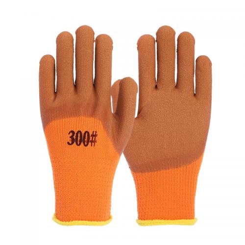 China Supply Glove Winter Warm Latex Foam Coated Gloves Orange Gloves Construction Auto Repair Safety Gloves