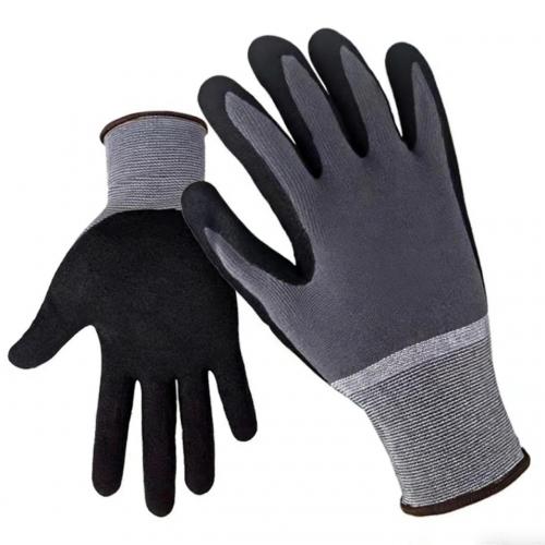 15G Grey Nylon and Spandex Black Nitrile Sandy Coated Work Grip Safety Gloves