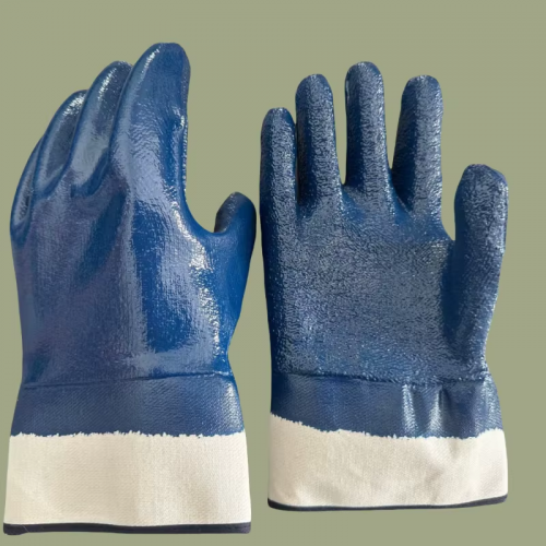 Heavy Duty Work Labour Protection Gloves Anti-slip and Oil Resistant Blue Nitrile Fully Coated Safety Gloves