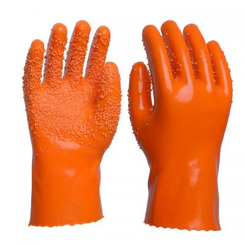 Fully Dipped PVC Granular Anti‑Slip Work Gloves, Orange Chemical Resistant Industrial Safety Gloves