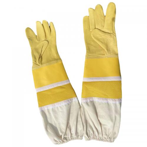 Goatskin Leather Beekeeping Gloves, Long Ventilated Mesh Sleeve Beekeeper Protective Gloves