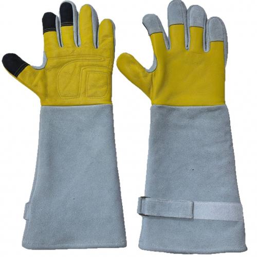 Long Sleeve Leather Thorn Proof Gardening Gloves, Heavy Duty Cut Resistant Gauntlet Gloves with Adjustable Strap