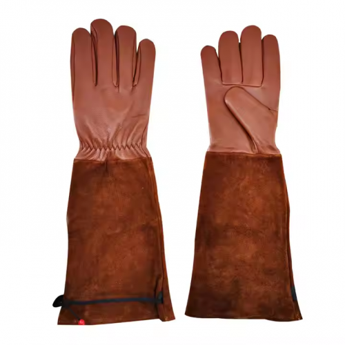 Long Sleeve Brown Leather Gardening Gloves